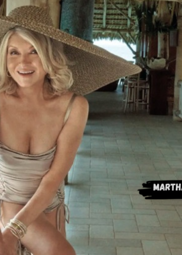 Martha Stewart swimsuit inspired image showing elegant age-positive fashion and confidence.