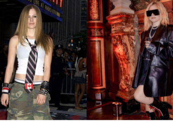 Avril Lavigne wearing a stylish punk-rock inspired outfit.