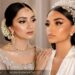 Beautiful bride wearing elegant bridal makeup with glowing skin and soft glam eye makeup.