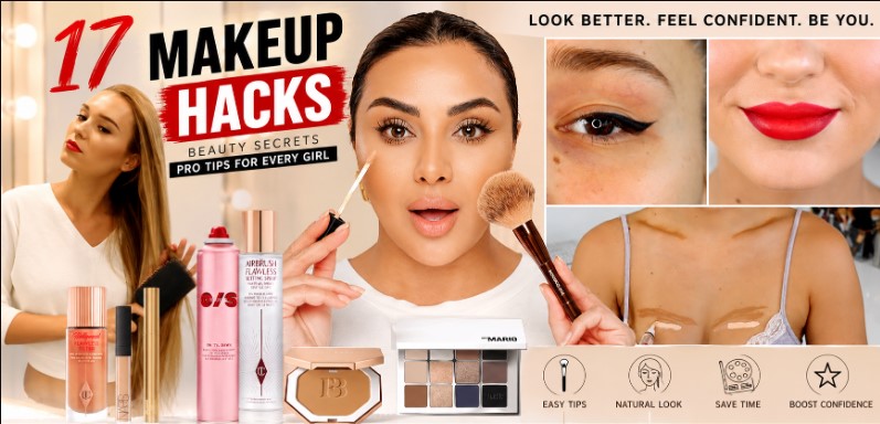 Makeup hacks every girl should know with beauty products and application tools.