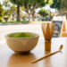 Bright green matcha latte with foam, an example of high-quality ceremonial-grade matcha preparation