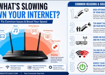 Person running a home internet speed test on a laptop to fix slow Wi-Fi.